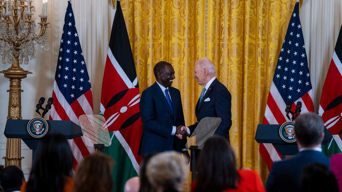 President Joe Biden and President William Ruto of the Republic of Kenya shake hands after a joint press conference on Thursday, May 23, 2023 in Washington, D.C. during Ruto’s state visit to the United States.