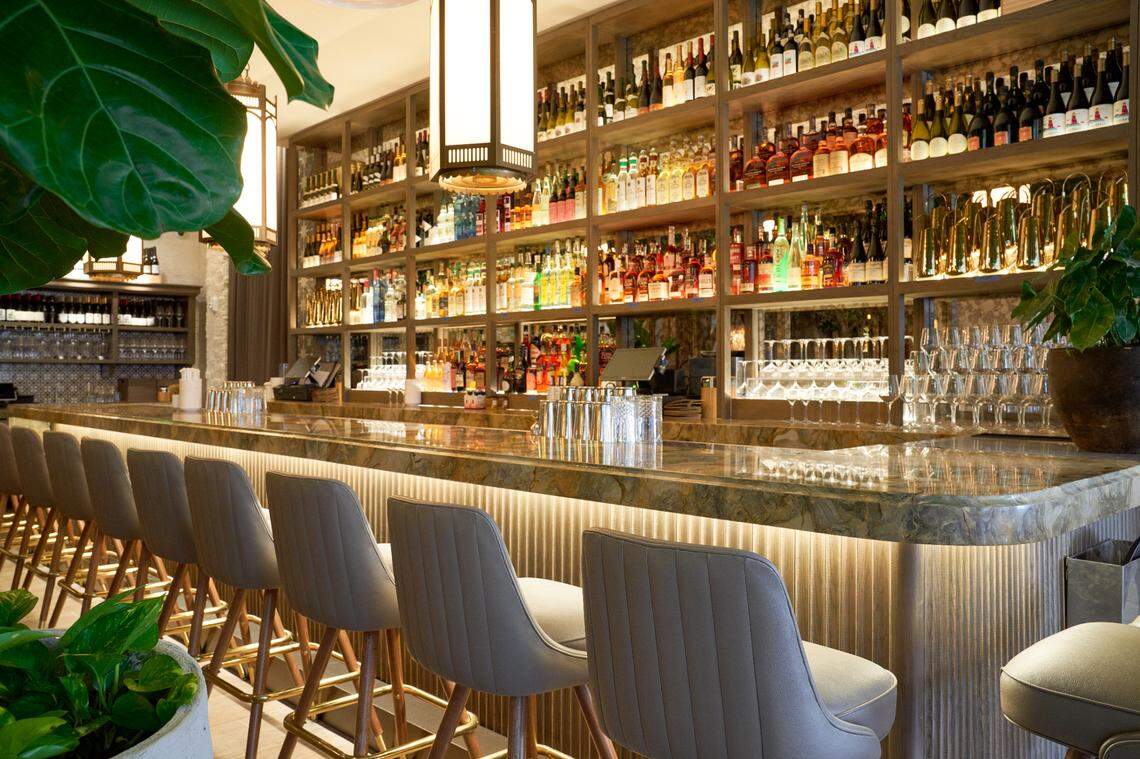 The upstairs bar at Aba Mediterranean restaurant in Bal Harbour Shops.