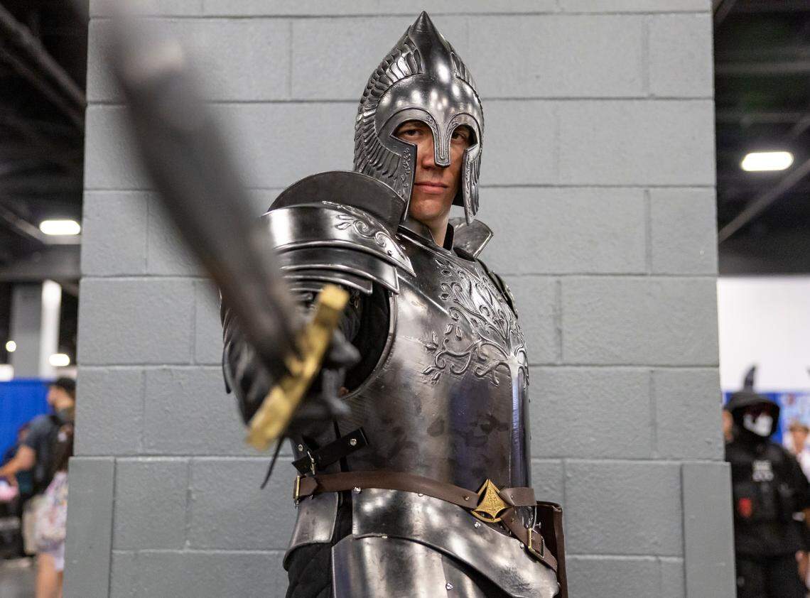 Curran Butcher, 30, cosplays as a Solider of Gondor from Lord of the Rings during Florida Supercon 2024 at the Miami Beach Convention Center on Saturday, July 13, 2024, in Miami Beach, Fla.