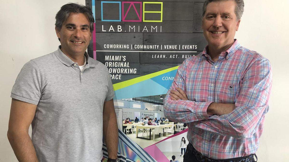 Rafael Valdivia, left, and Tigre Wenrich lead LAB Miami Ventures, the startup “studio” associated with The LAB Miami co-working space.