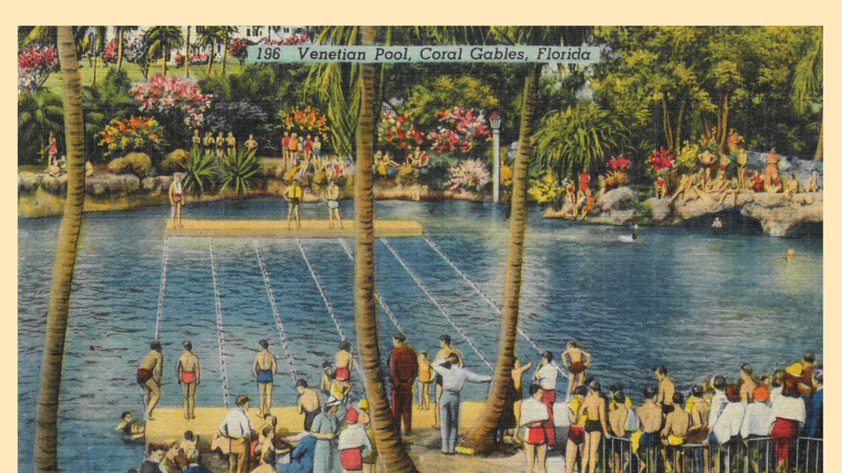 Vintage Coral Gables postcards like this one will be highlights of the trivia game for the Coral Gables Merrick House “Doc Dammers Day.”