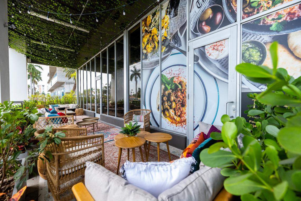 The outdoor patio at Jaffa in Hallandale Beach.