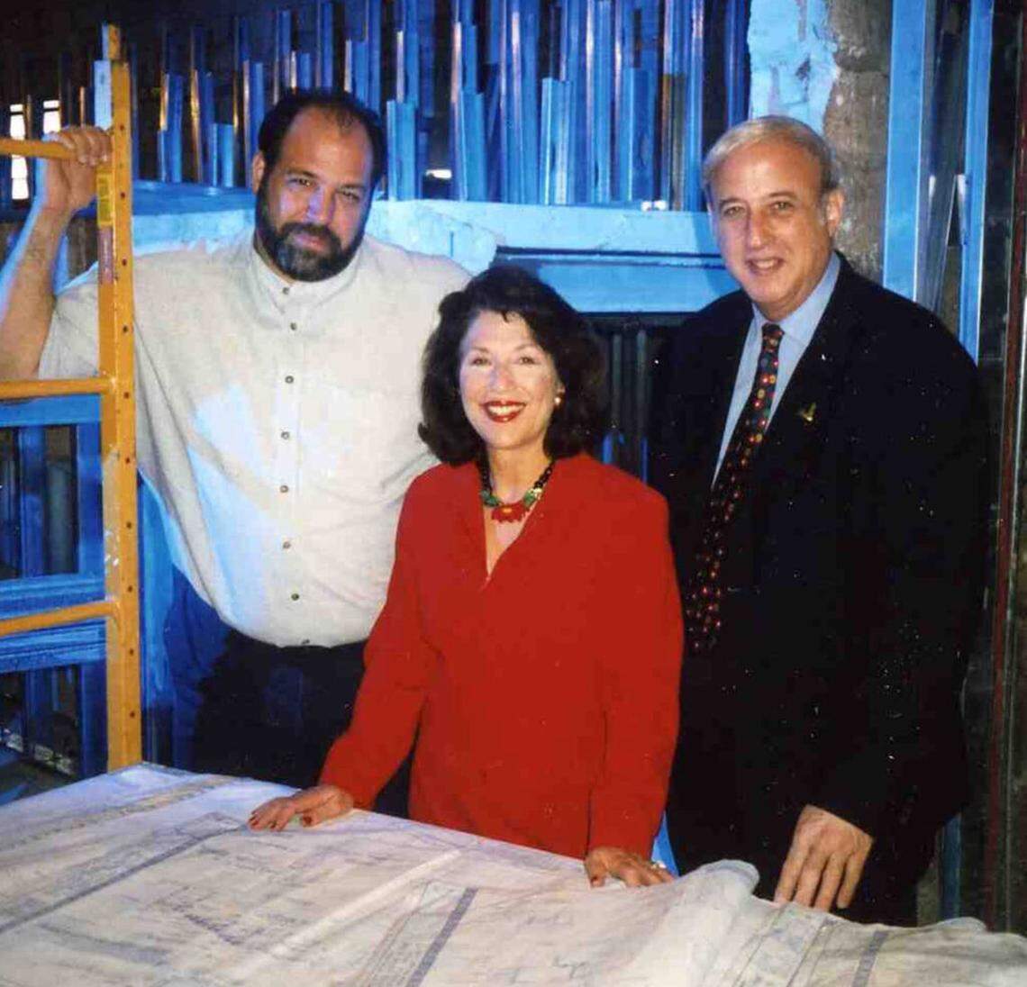 Actors’ Playhouse Artistic Director David Arisco, Founding Executive Producing Director Barbara S. Stein and Founding Chairman of the Board Dr. Lawrence E. Stein review plans for the Miracle Theatre in 1994.