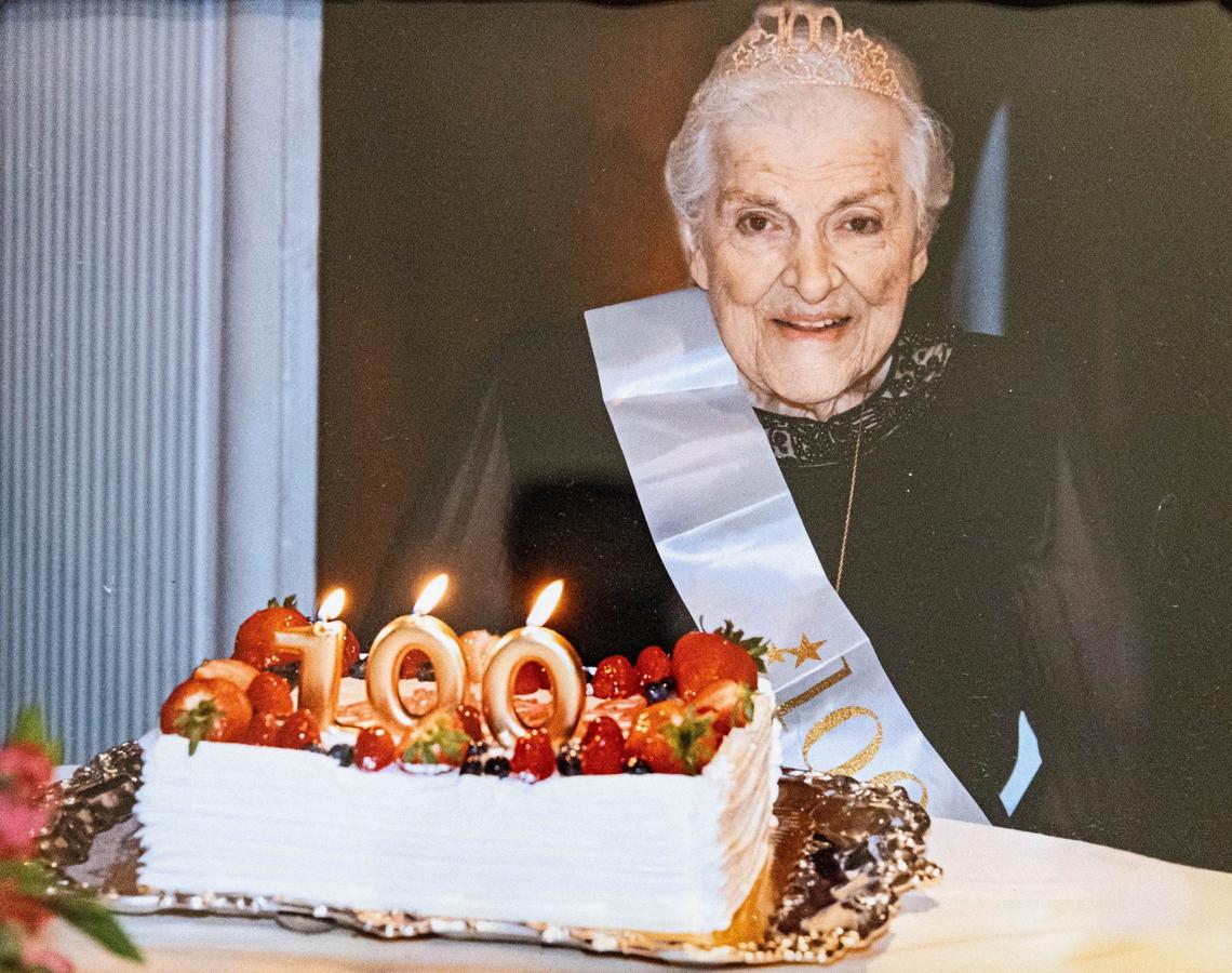 A photo of Virginia Elias celebrating her 100th birthday