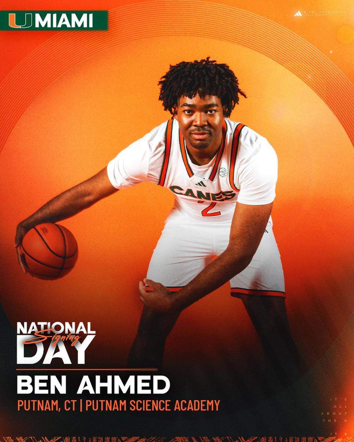 Ben Ahmed, a 6-9 and 300-pound four-star recruit, signed with the University of Miami