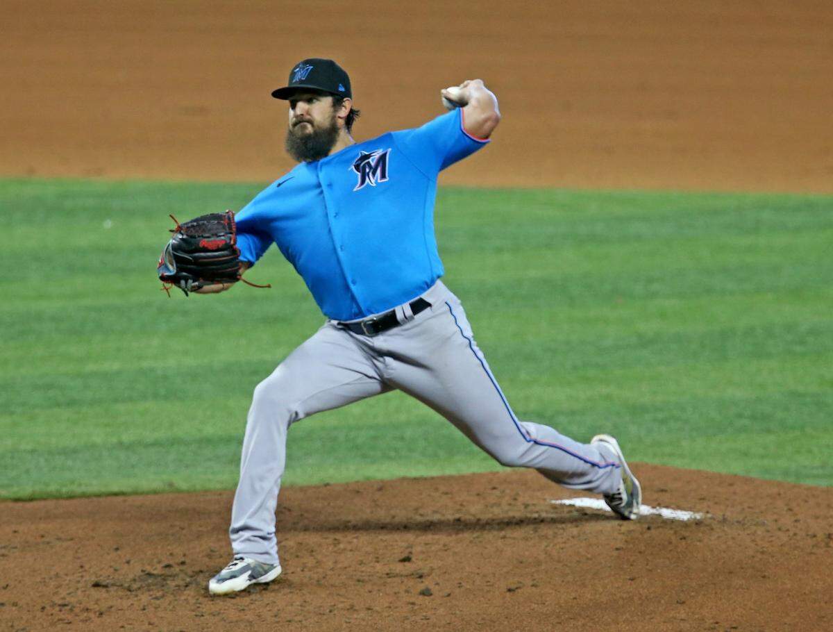 Miami Marlins pitcher Caleb Smith (31) during a simulated game at Marlins Park, Miami, Florida, July 9, 2020.
