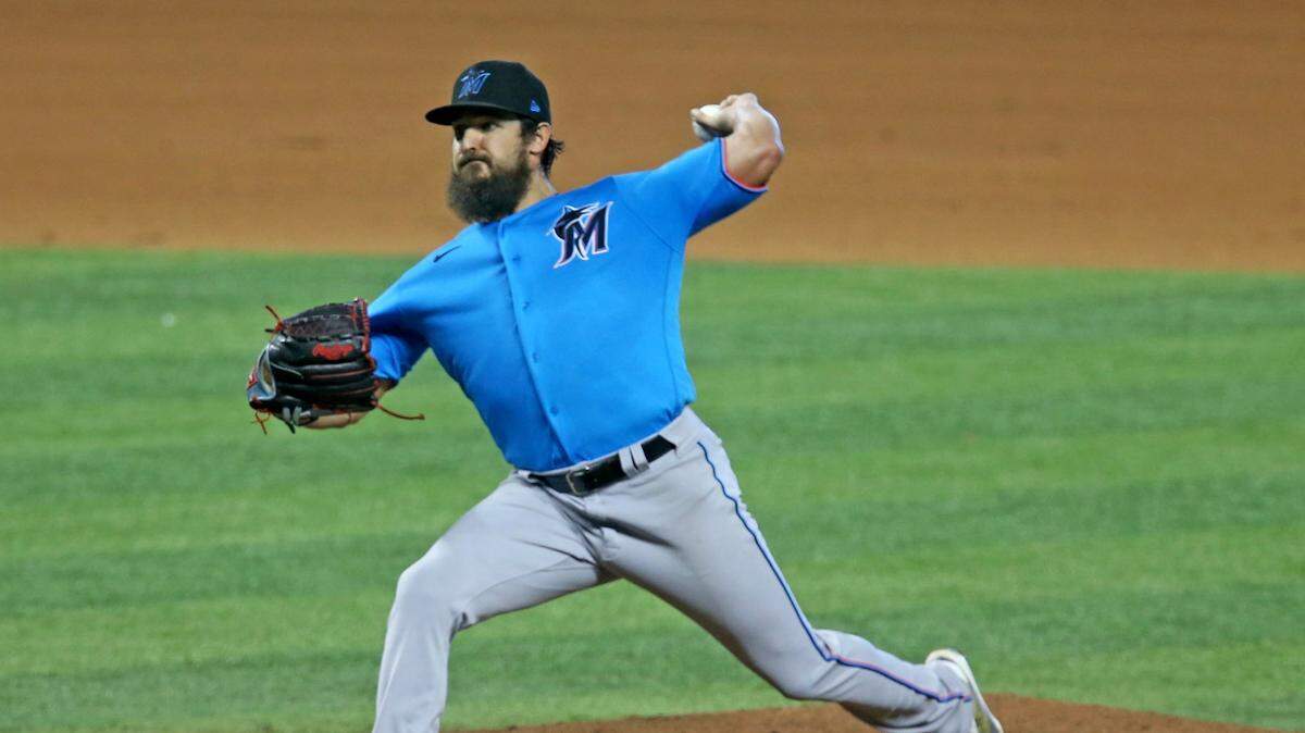Miami Marlins pitcher Caleb Smith (31) during a simulated game at Marlins Park, Miami, Florida, July 9, 2020.