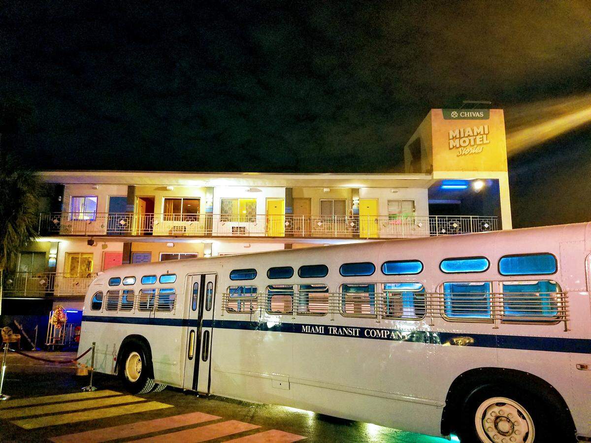 “Miami Motel Stories: MiMo” featured an old Miami-Dade school bus and rooms at the Gold Dust Motel on Biscayne Boulevard.