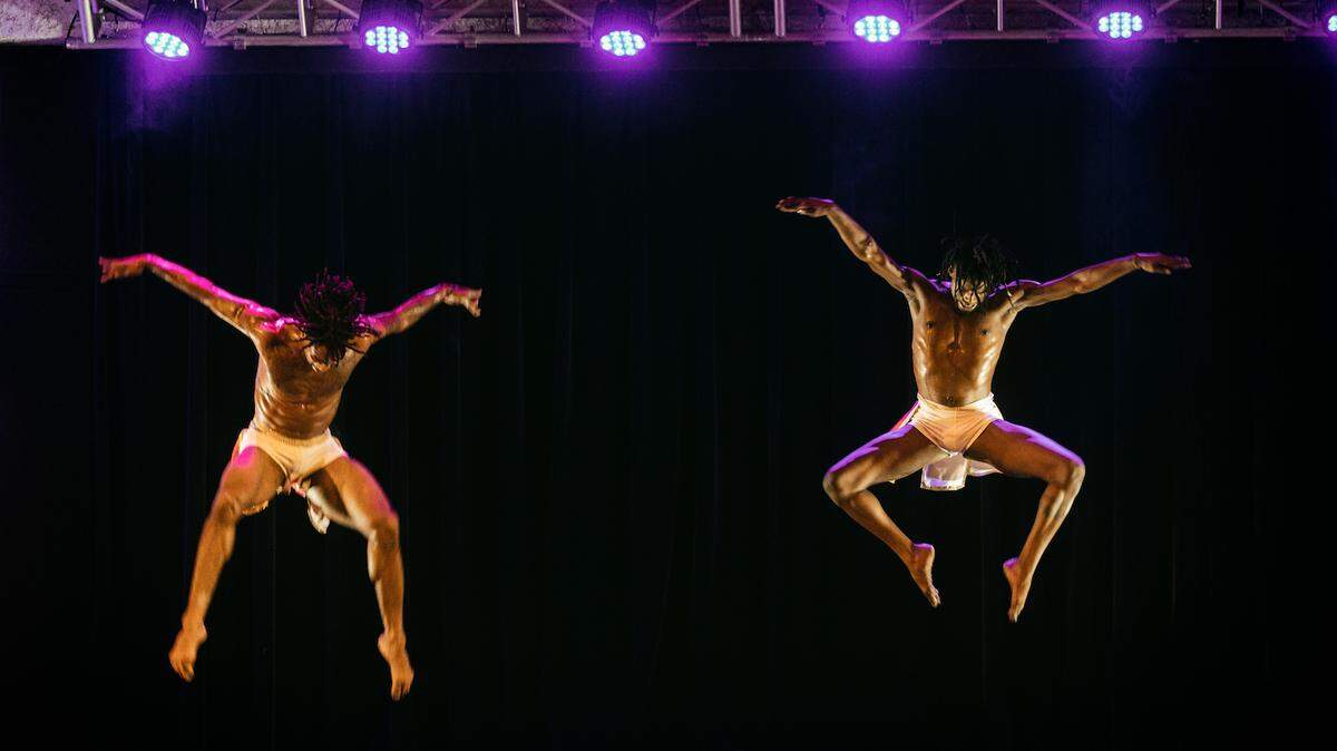Peter London Global Dance Company dancers perform in a rehearsal for “Touch and Rain on Me,” at the Arsht Center’s Carnival Studio Theater.