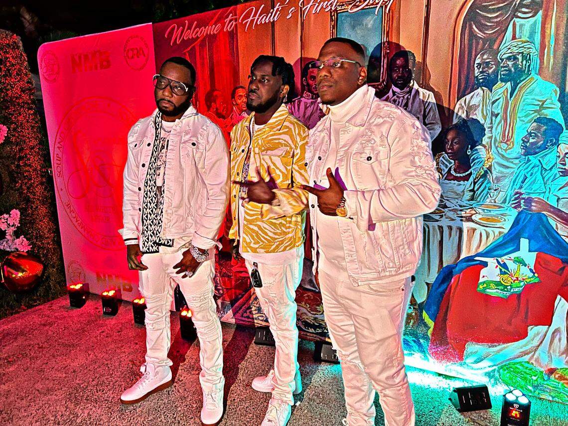 Grind Mode members McKlezie (left), Hunger (center) and Chaos (right) pose at a gathering on Tuesday, January 17, 2023. The trio’s hit singles “I’m So High” and “Xtascy Floating” helped lay the foundation for the Miami jook era.