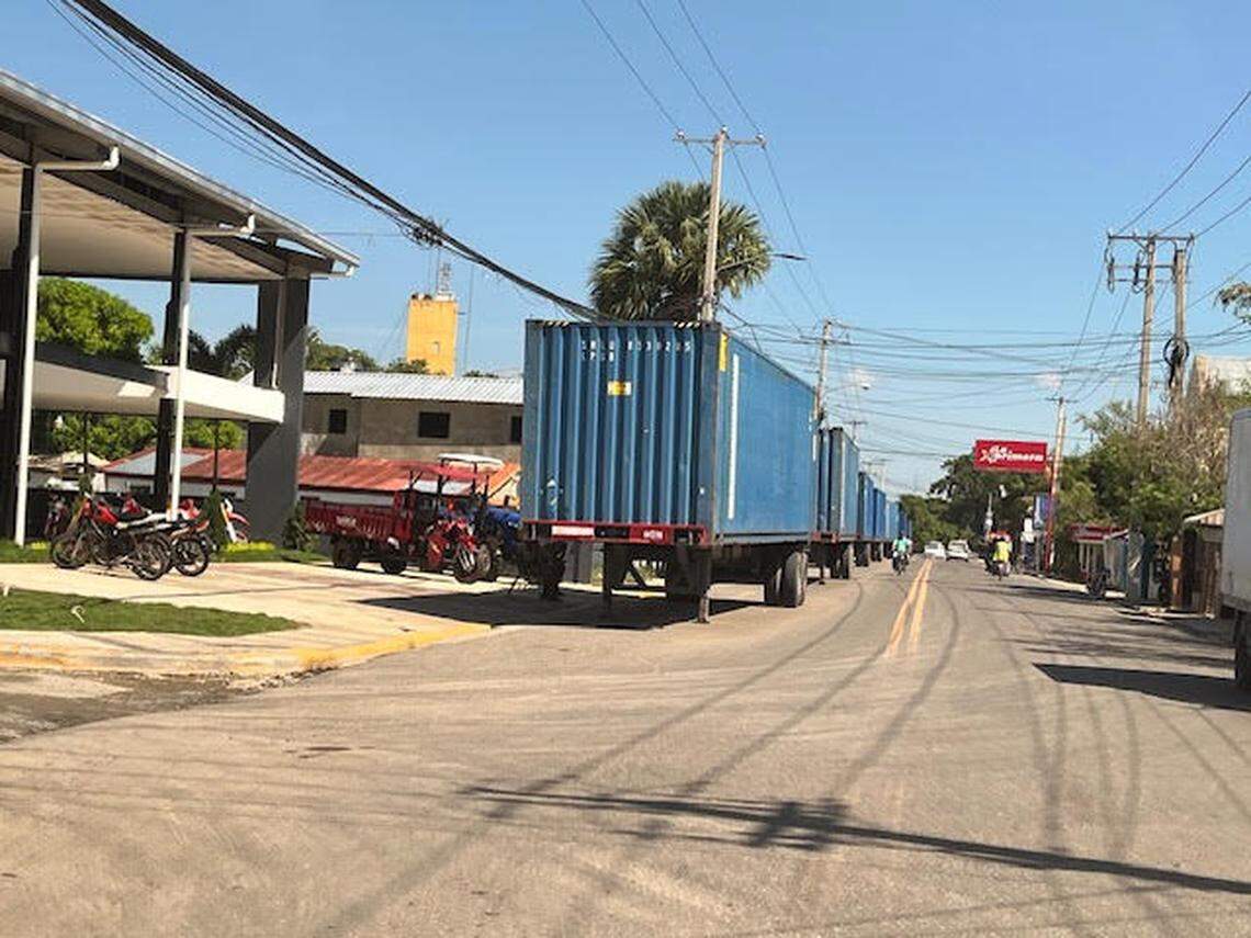 Trucks have been lining up along the roadside on Carreterra Capotillo in Dajabón in the Dominican Republic waiting to cross the border into Haiti when the border reopens on Wednesday, October 11, 2023 after being shut down by Dominican President Luis Abinader for nearly a month.