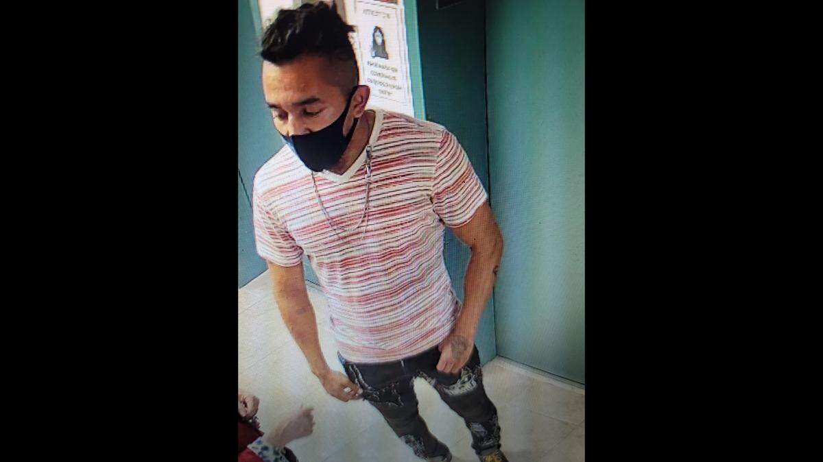 Miami Beach police say this is an apartment building surveillance camera shot of the man they’re looking for in the Saturday night battery.