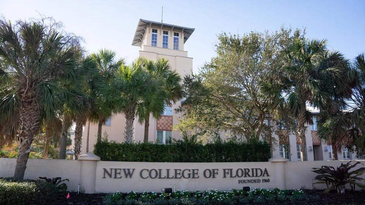 The entrance to New College of Florida, where Gov. Ron DeSantis has appointed six conservative members to the board of trustees, sparking questions about the Sarasota school’s future.