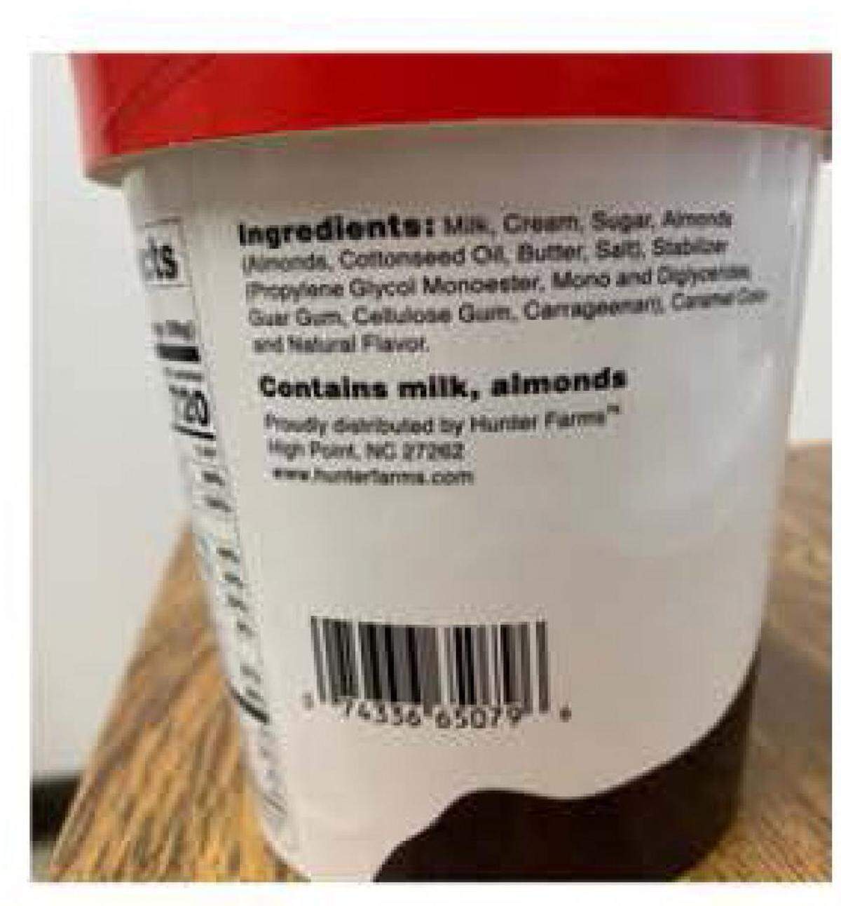 Howling Cow Butter Almond ice cream declares milk and almonds as included allergens. But that didn’t match the ice cream that’s in the recalled pints.