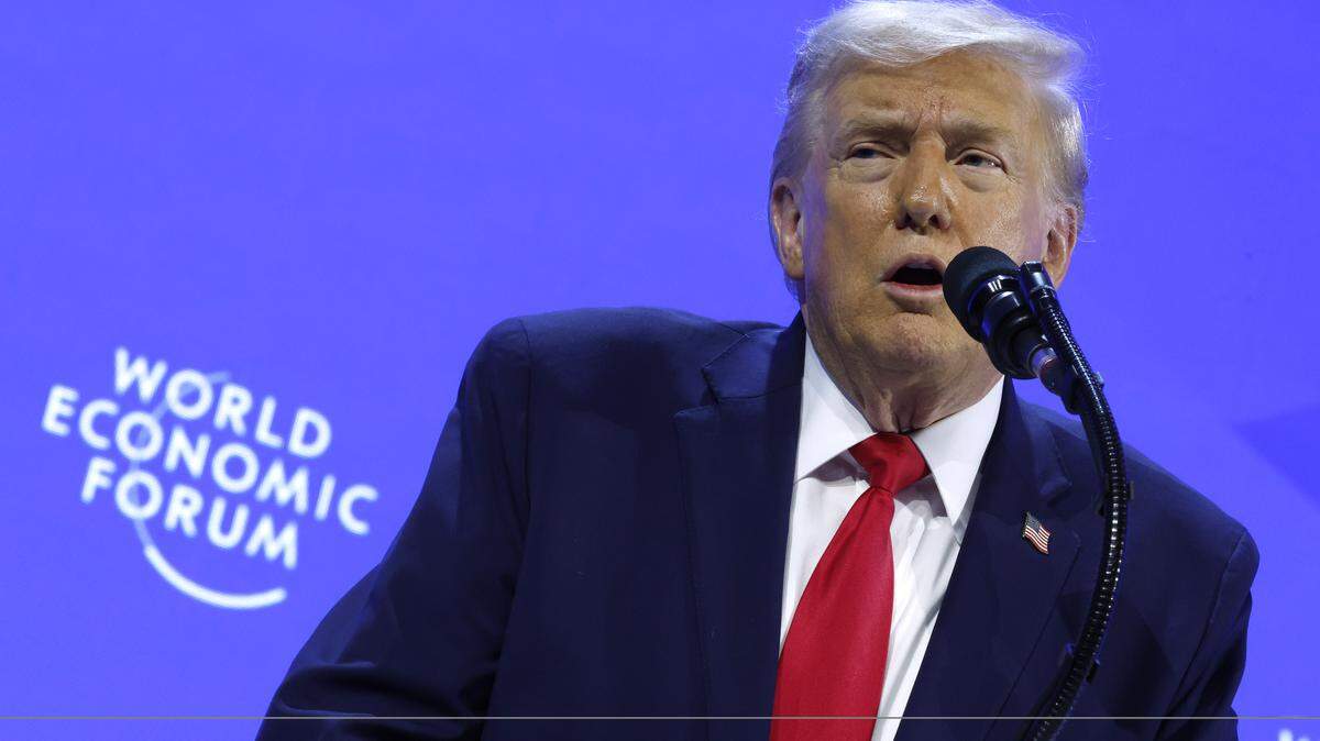 President Donald Trump gives a speech at the World Economic Forum on Jan. 21, 2026 in Davos, Switzerland. 