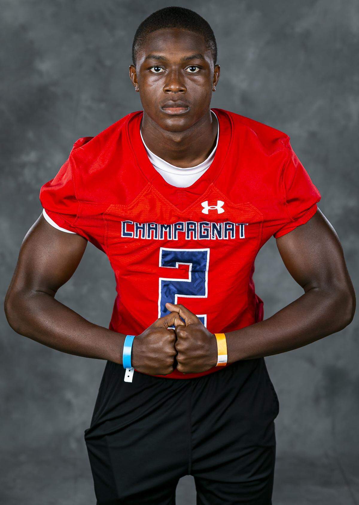 Jalen Harrell, from Champagnat Catholic High School, attends High School Football Media Day at the Hard Rock Stadium in Miami Gardens on Saturday, August 3, 2019.