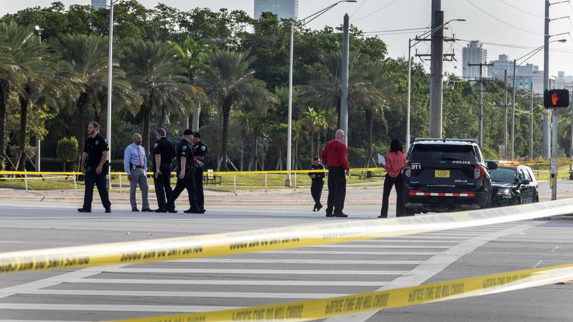 Miami, Florida, October 28, 2021 - Scene of officer involved shooting at 163rd Street and Biscayne Boulevard