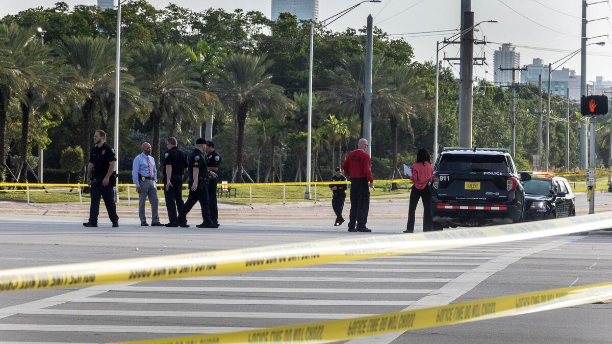 Miami, Florida, October 28, 2021 - Scene of officer involved shooting at 163rd Street and Biscayne Boulevard