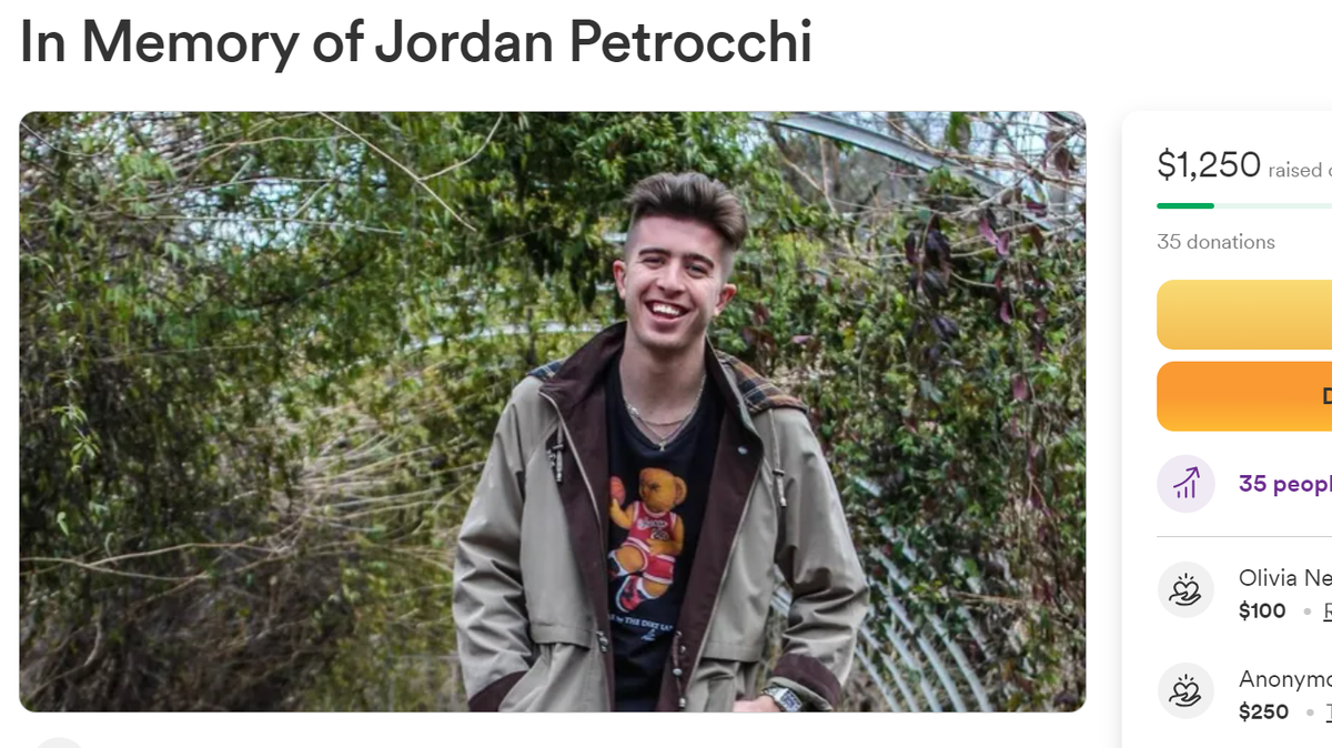 A friend of Jordan Petrocchi created a GoFundMe to pay for his funeral expenses.