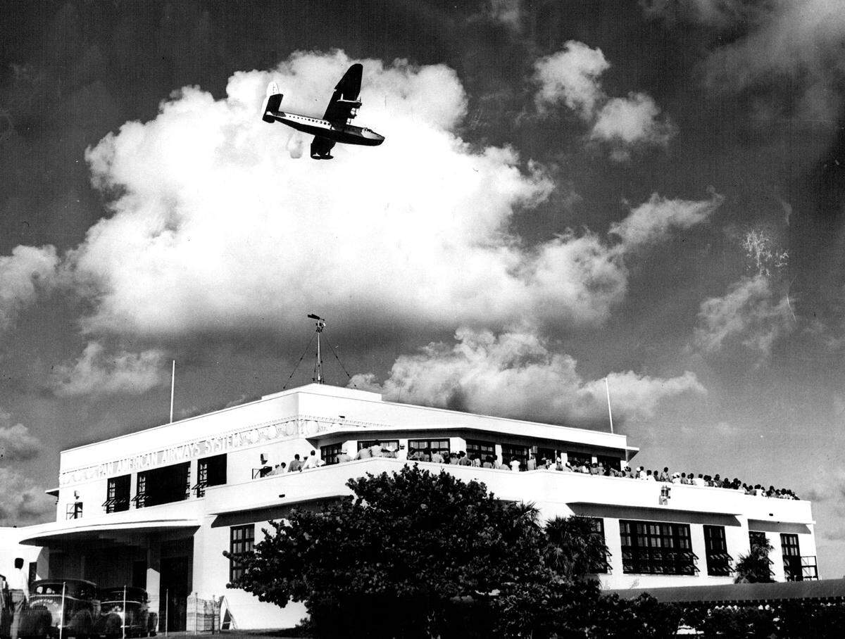 The Pan American's Dinner Key terminal. Th where people watched a plane's arrival from the observation deck.