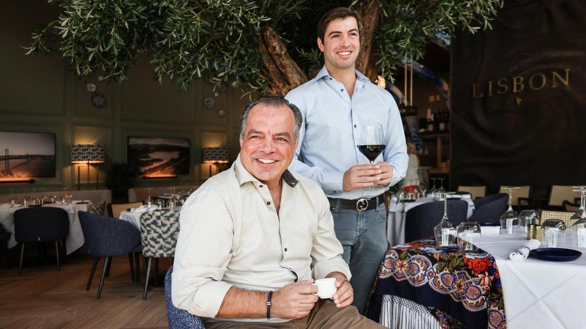 Owners Carlos Silva, left, and son Carlos Silva Jr., right, at Old Lisbon’s new location in Aventura. The original restaurant is at Coral Way and 17th Avenue in Miami, with a second location in South Miami.