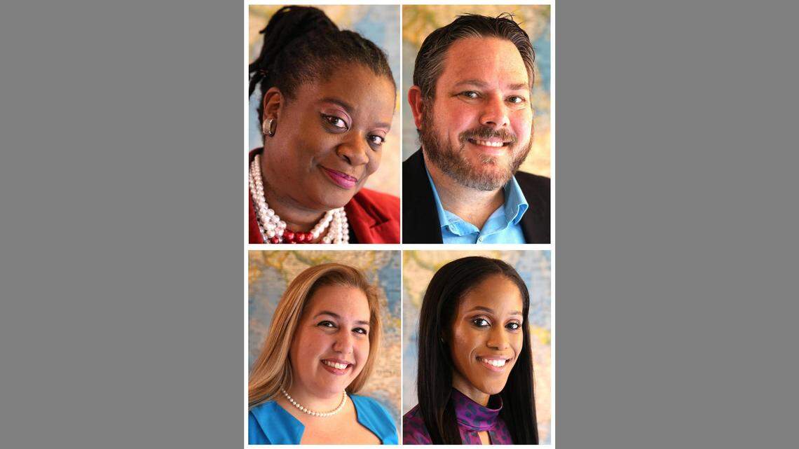 Miami-Dade’s teacher of the year finalists, clockwise from top left, Lisa Y. Jones, Stephen M. Pereira Jr., Ashley C. R. Vangates and Vanessa M. Valle.