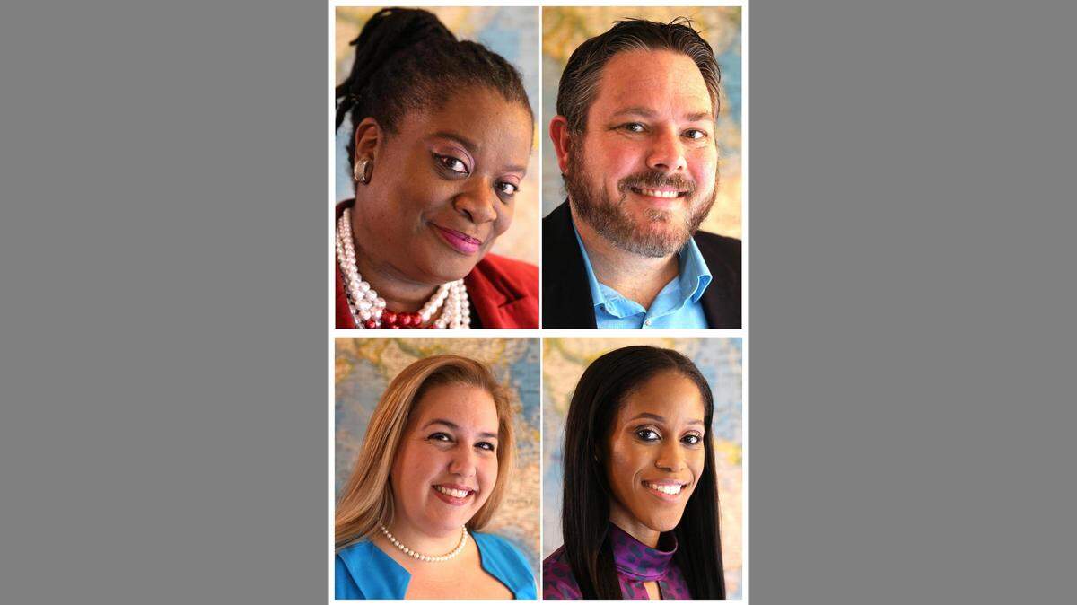 Miami-Dade’s teacher of the year finalists, clockwise from top left, Lisa Y. Jones, Stephen M. Pereira Jr., Ashley C. R. Vangates and Vanessa M. Valle.