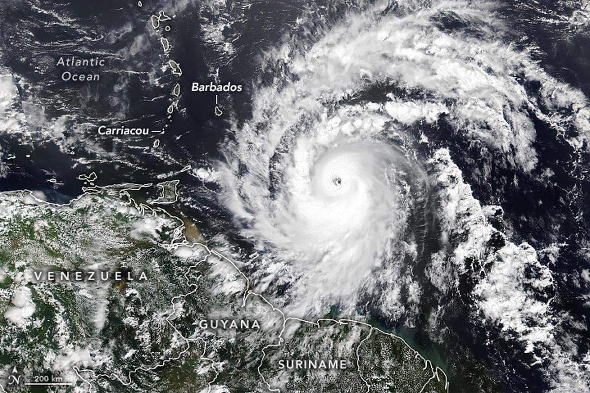 NASA satellites captured images of Hurricane Beryl as it barreled through the eastern Caribbean.