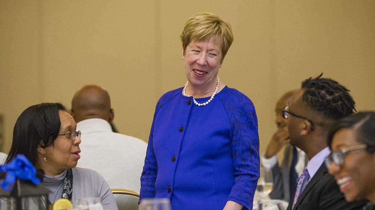 The Black Law Students Association dinner at the Morris Inn Ballroom Saturday, April 14, 2018. Nell Jessup Newton, center, who served as dean of the University of Notre Dame Law School for a decade, will serve as interim dean of the University of Miami’s law school for a year.