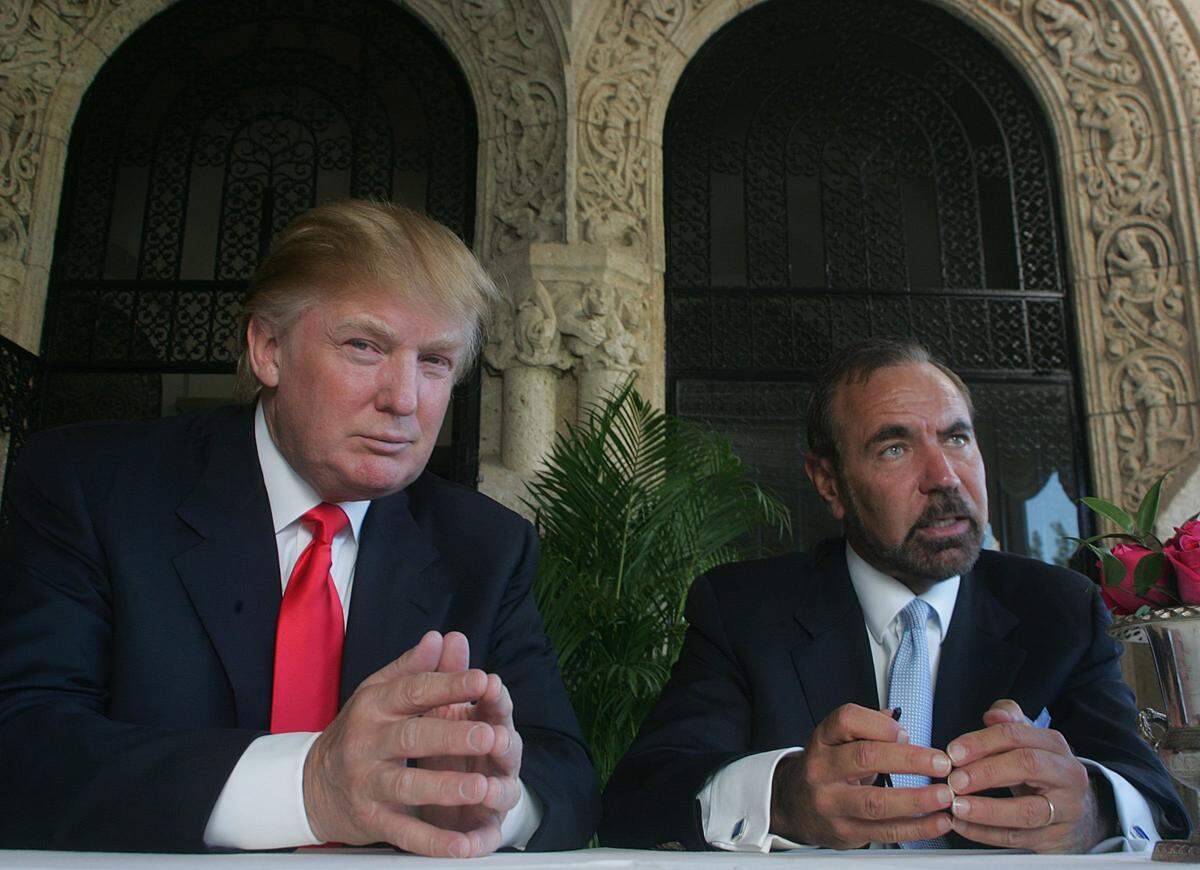 Donald Trump and Jorge Perez of the Related Group speaking to the media at Mar-a-Lago in Palm Beach.
