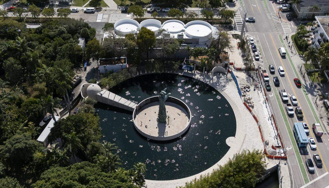 Aerial view of the Holocaust Memorial Miami Beach's newly constructed Education Center, top, on Friday, Jan. 23, 2026, in Miami Beach, Fla. The Education Center is set to open to the public in early 2026 and will feature a space dedicated to preserving Holocaust memory through survivor testimony, digital storytelling and immersive learning.