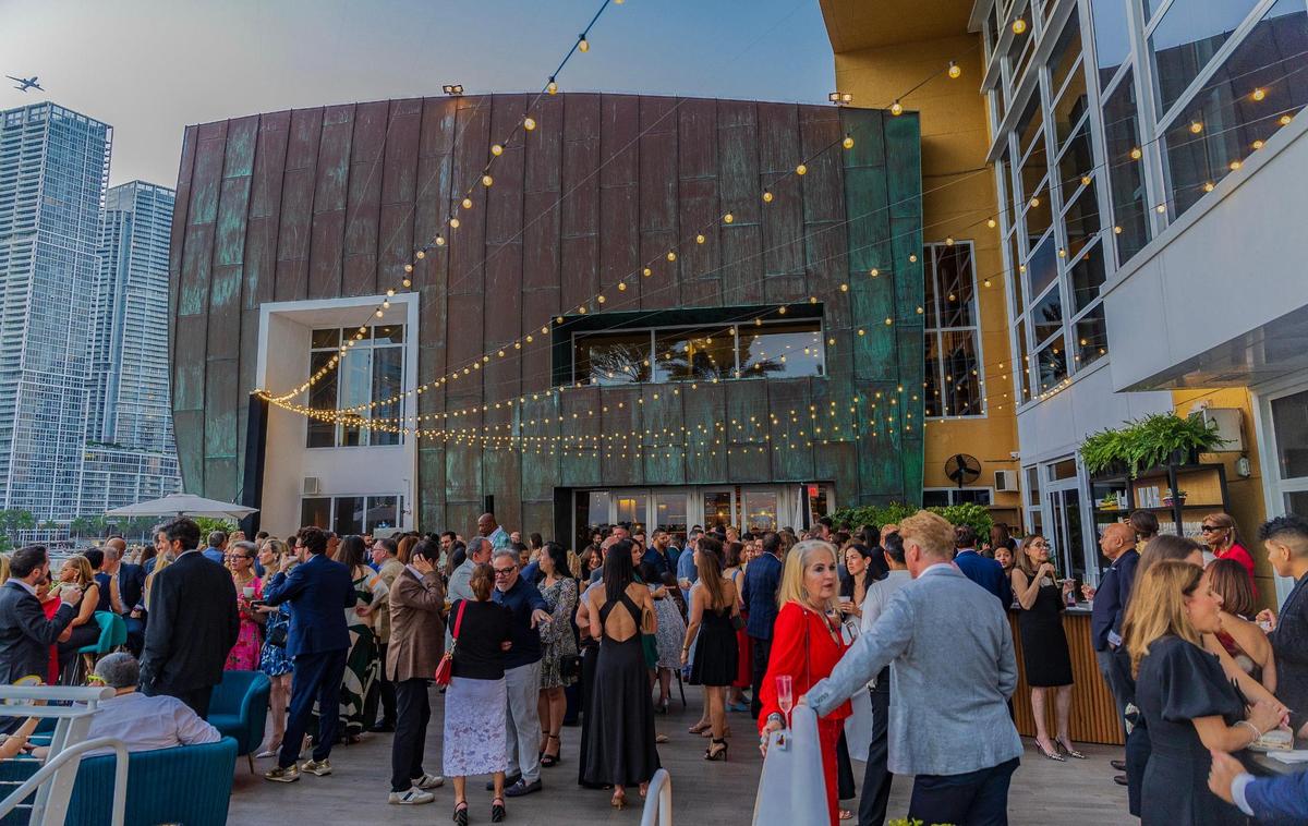 Crowds gather at the La Mar Restaurant Terrace, during the grand closing party at The Mandarin Oriental, Miami on Thursday May 15, 2025. .
