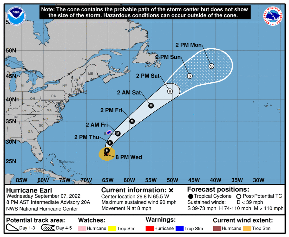 Hurricane Earl is forecast to be a major hurricane by the time it nears Bermuda.