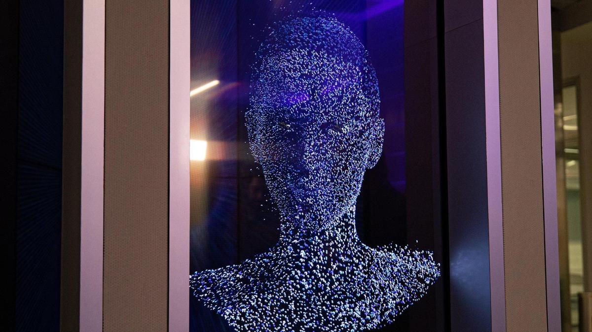 “Sky” is seen at the entrance of the Artificial Intelligence Center at Miami Dade College North Campus in 2022.