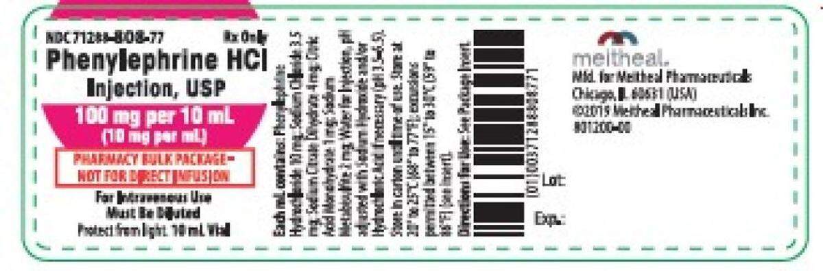 The label for phenylephrine hydrochloride injection that wound up on the wrong bottles.