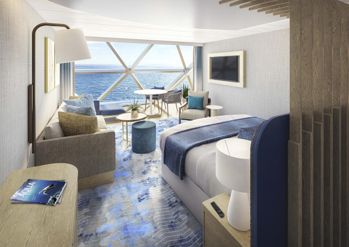 This rendering offers a peek inside a stateroom on Icon of the Seas.