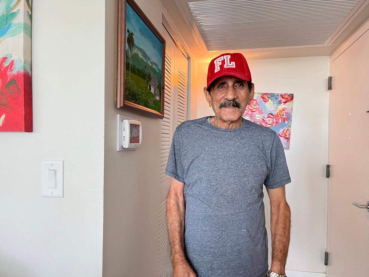 Lazaro Mesadias, 77, lives in the Federation Towers senior housing complex in Miami Beach.