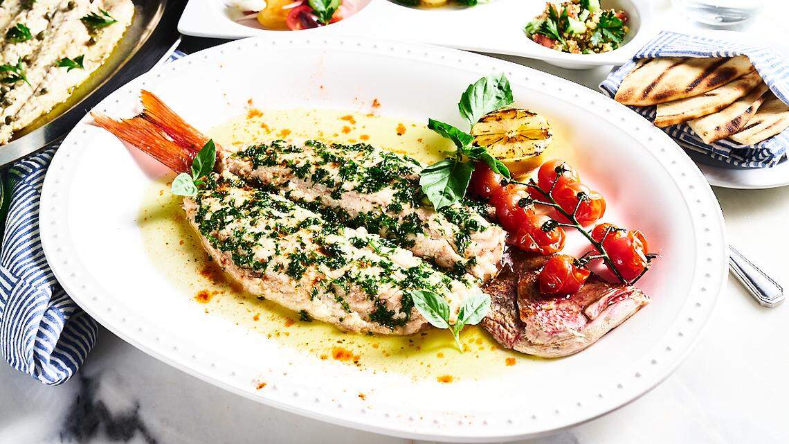 Simple Greek-style seafood is the cornerstone of the menu at Michael Mina’s new Ornos Estiatorio.