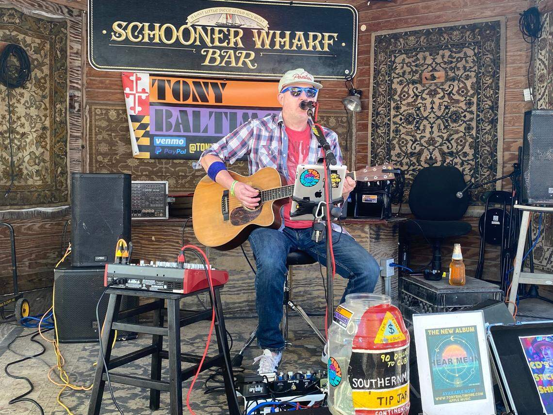 Key West musican Tony Baltimore plays the Schooner Wharf Bar on an afternoon in December 2021.