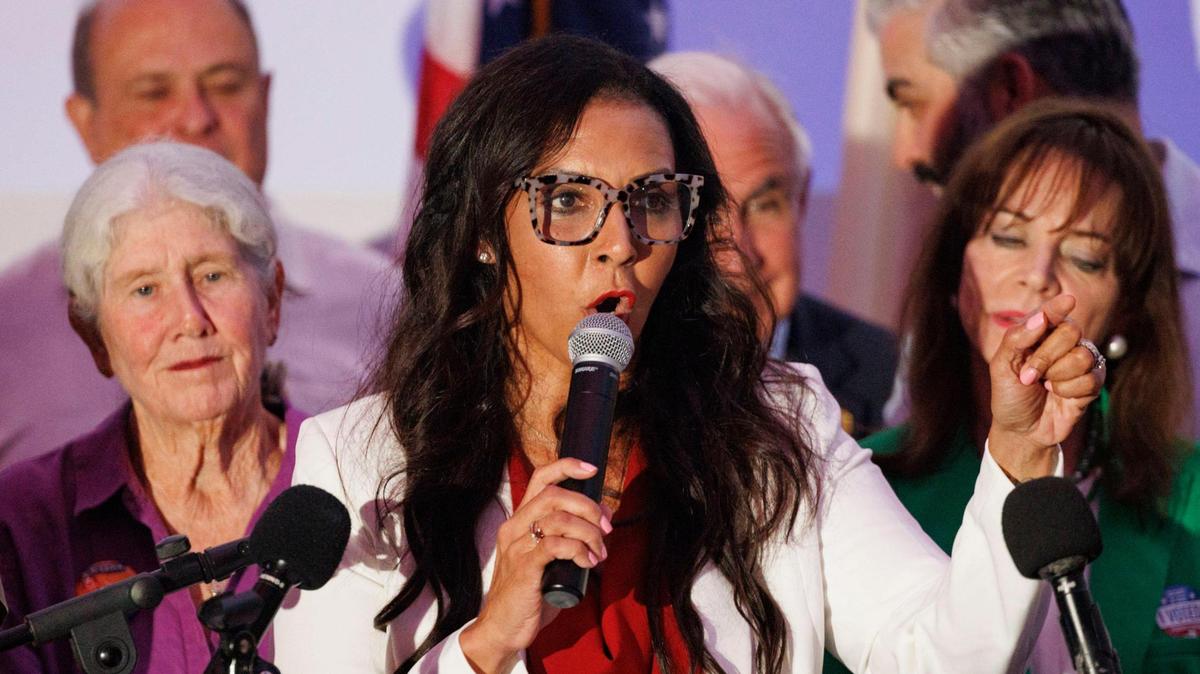 Republican candidate for Miami-Dade Sheriff Rosie Cordero-Stutz gives her victory speech at her Election Day watch party on Tuesday, Nov. 5, 2024, at EB Hotel in Miami. Cordero-Stutz is on track to beat Democrat James Reyes. She will be the county’s first sheriff since the 1960s.