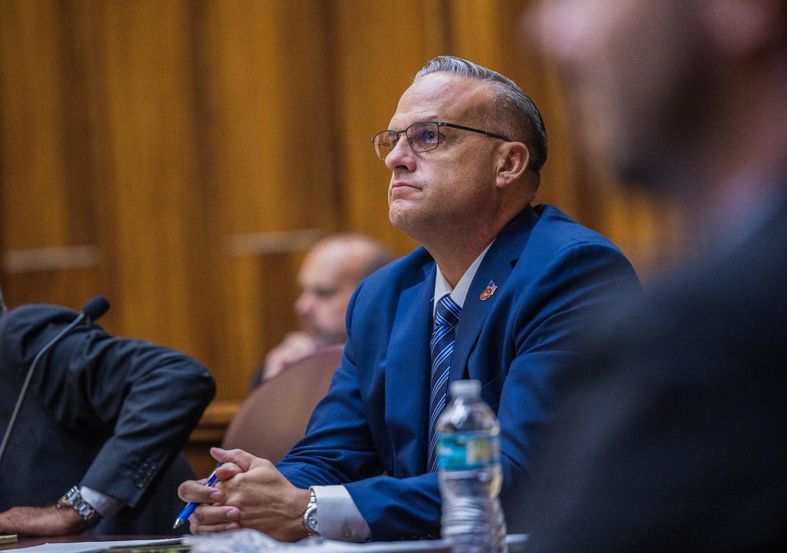Frank Artiles, the former Florida GOP senator accused of paying a ghost candidate more than $40,000 to influence a Florida Senate seat election with a heavily favored Democratic candidate, appears in court during his trial, in front of Judge Miguel M. de la O, at Courtroom 4-1 at the Richard E. Gerstein Justice Building in Miami, Florida, on Friday September 20, 2024.