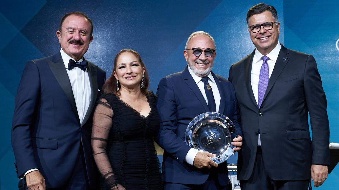 From left, L’ATTITUDE co-founder Sol Trujillo, Gloria Estefan, Emilio Estefan and event co-founder Gary Acosta during the 2019 conference.    