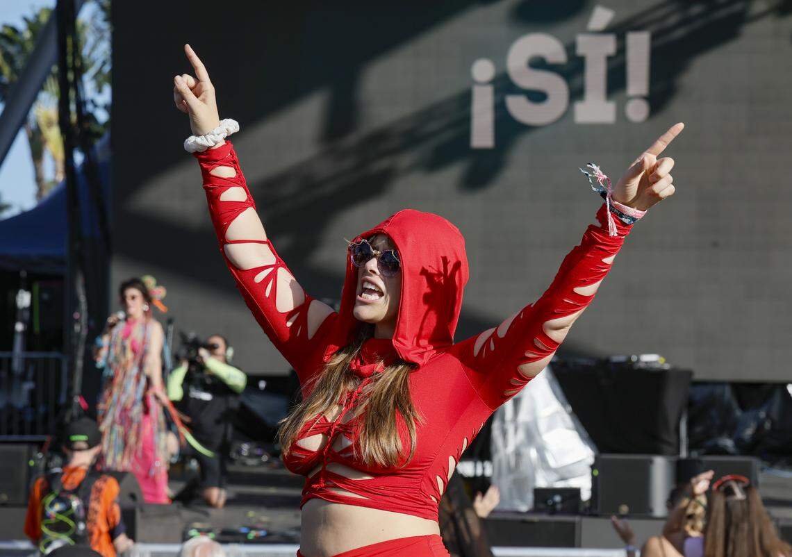 Alexandra Guillen dances to the beat by Afrobeta on the Live Stage at Ultra Music Festival in Miami, Florida, on Friday, March 27, 2026.