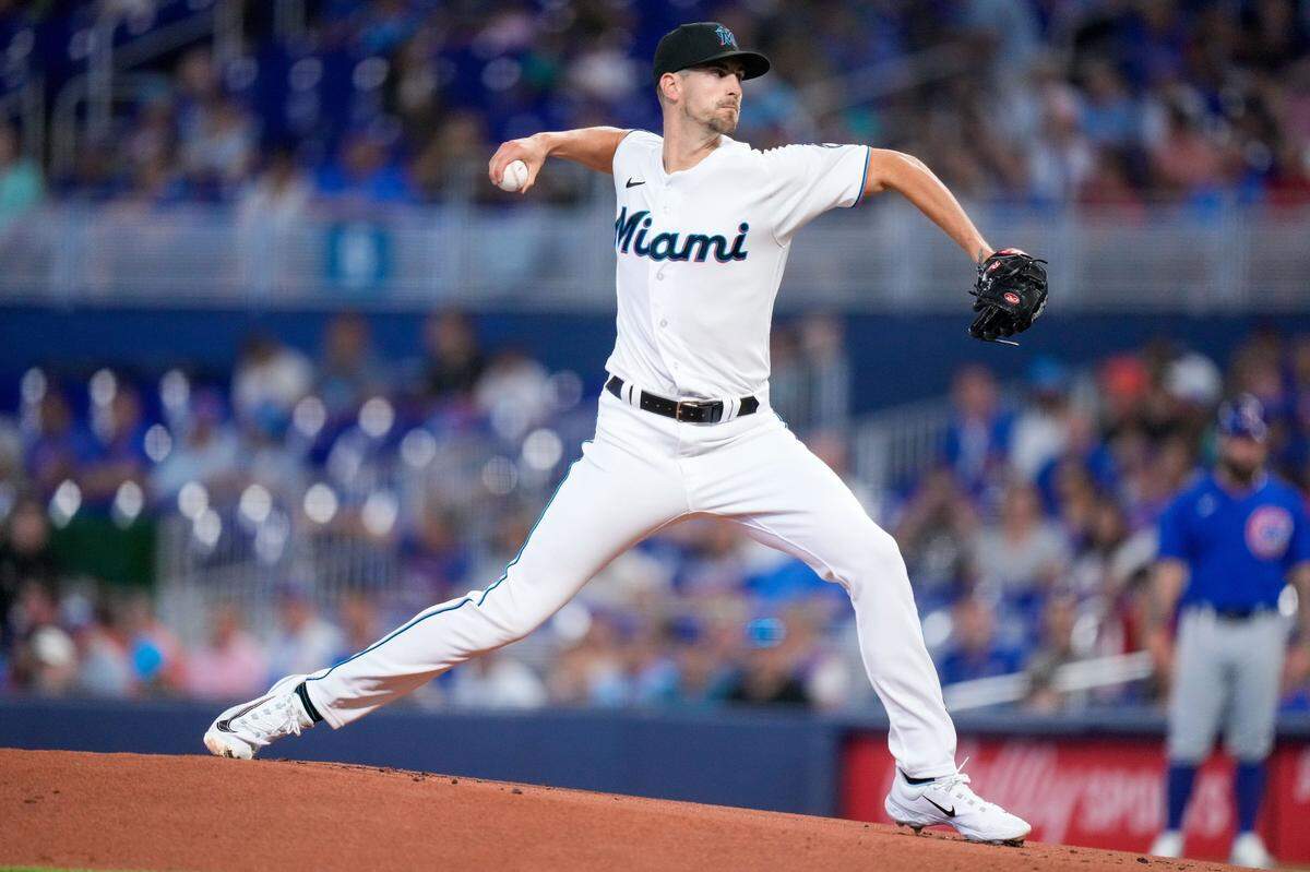 Apr 30, 2023; Miami, Florida, USA; Miami Marlins starting pitcher Bryan Hoeing (78) throws a pitch against the Chicago Cubs during the first inning at loanDepot Park. Mandatory Credit: Rich Storry-USA TODAY Sports