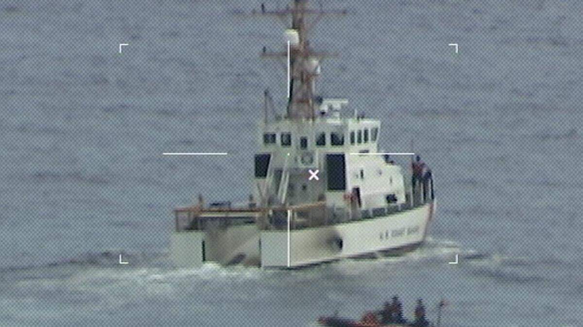 Coast Guard Cutter Ibis’ crew searches for 39 people off Fort Pierce Inlet, Florida, Jan. 25, 2022. A tugboat captain reported to Sector Miami watchstanders at 8 a.m. that he had rescued a man clinging to a capsized vessel approximately 45 miles east of Fort Pierce Inlet.