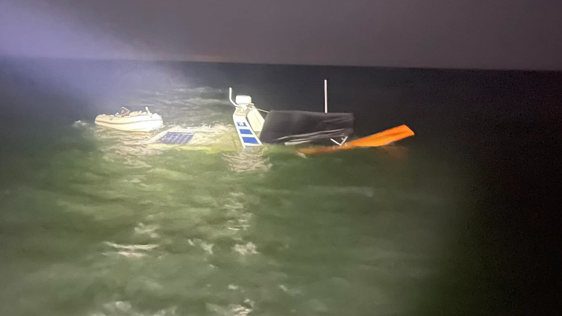 Florida deputies spotted this boat nearly 2 miles from Fort Clinch State Park, and the boater was rescued while trying to swim to shore, officials say.