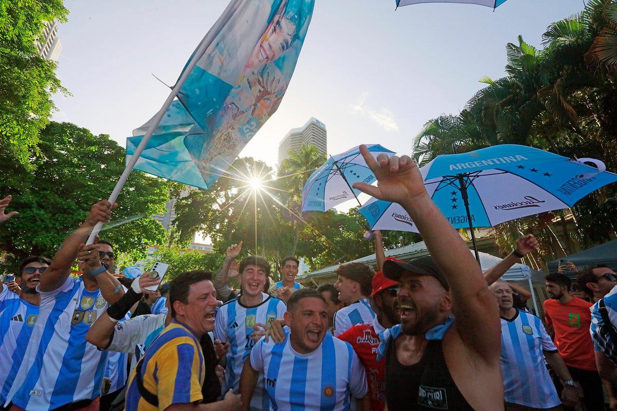 Argentineans celebrate at the Grand Opening of Argentina FanZone in Bayside, with the “Banderazo” on Friday June 28th., 2024.