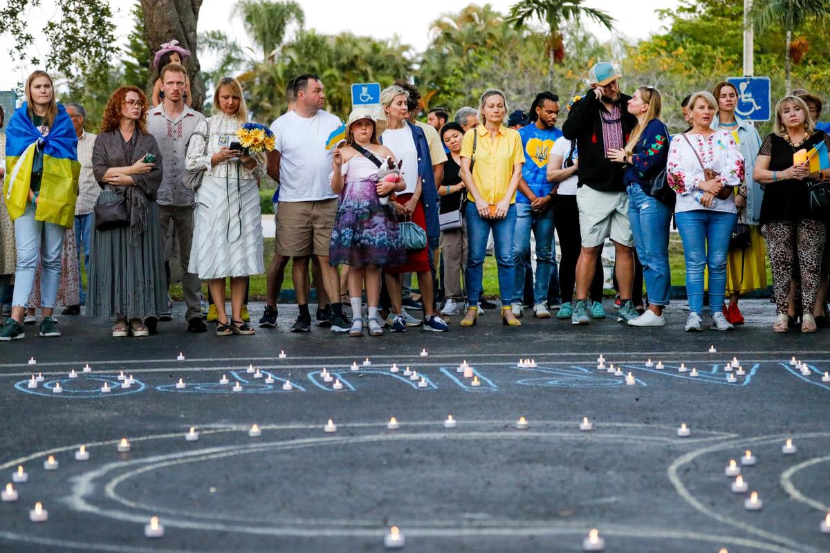 Ukrainian supporters attend a rally and vigil in solidarity to those affected by the Russian invasion of Ukraine at St Nicholas Ukrainian Orthodox church at 5031 SW 100th Ave., in Cooper City, Florida, on Saturday, March 26, 2022.
