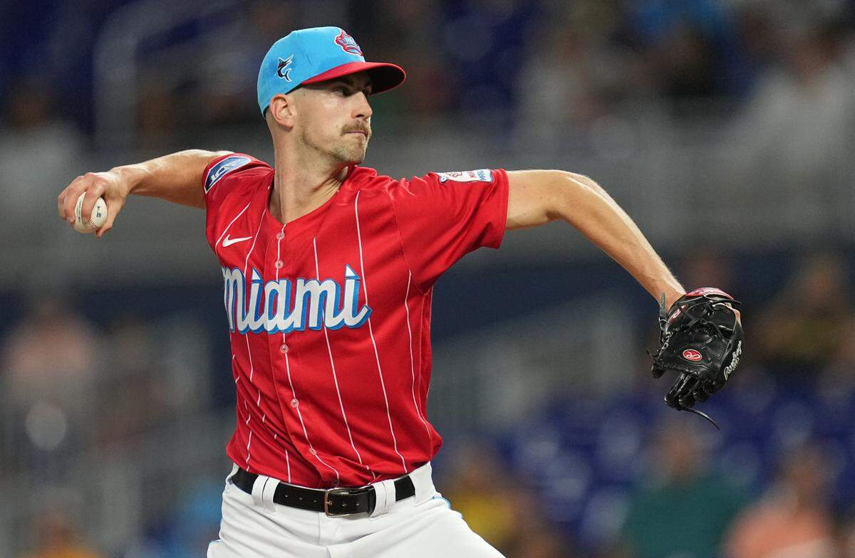 Jun 24, 2023; Miami, Florida, USA; Miami Marlins starting pitcher Bryan Hoeing (78) pitches against the against the Pittsburgh Pirates in the first inning at loanDepot Park. Mandatory Credit: Jim Rassol-USA TODAY Sports