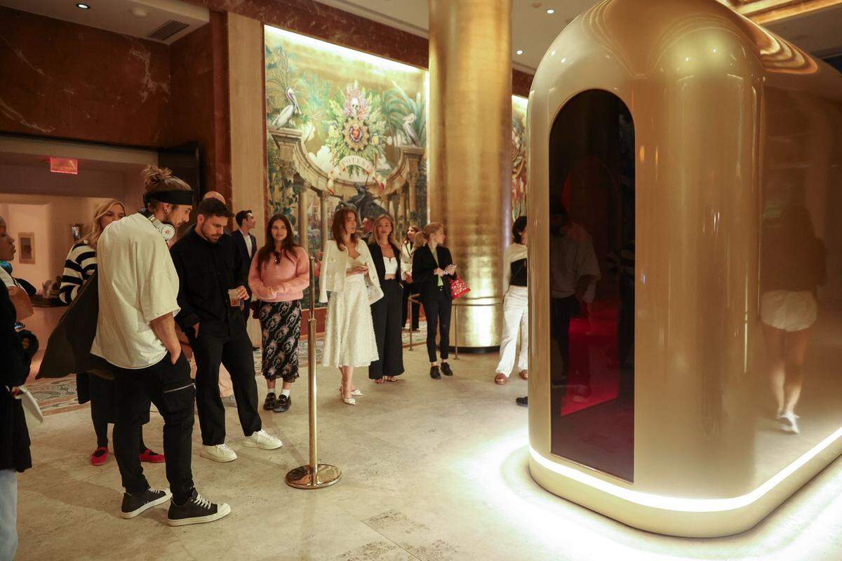 Artist Lyra Drake’s “Infinite Faith in a Finite World” is an interactive high-tech sculpture on display at Faena Hotel Miami Beach. The artwork, which uses artificial intelligence, debuted during Miami Art Week.